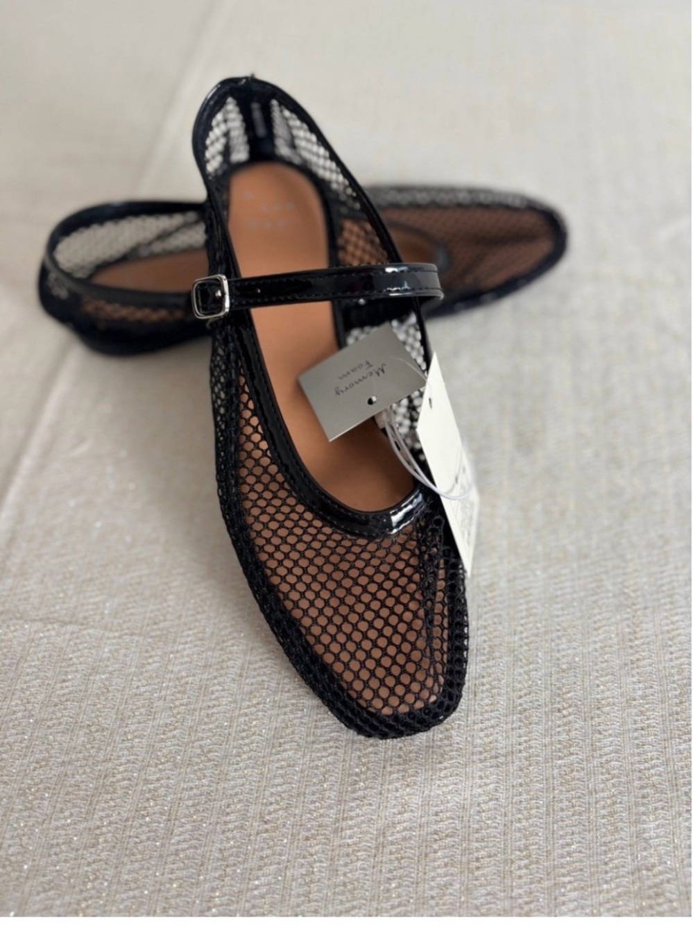 Black Mesh Mary Jane Flats - Women's